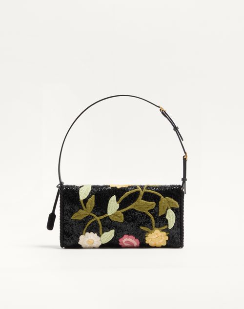 Valentino Garavani - Valentino Garavani Devain Small Embroidered Shoulder Bag - Black/multicolour - Woman - Shoulder Bags